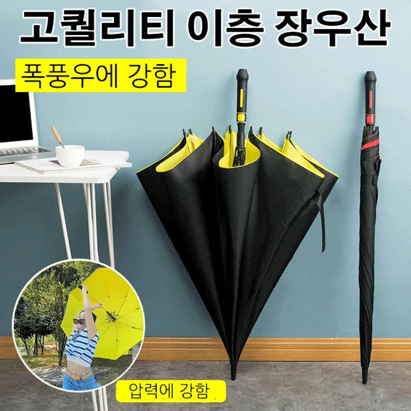 Double golf umbrella with full fiber long handle