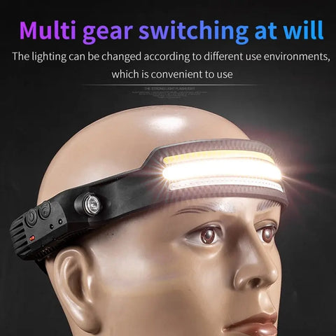 Induction COB LED Head Lamp with Built-in Battery Flashlight USB Rechargeable