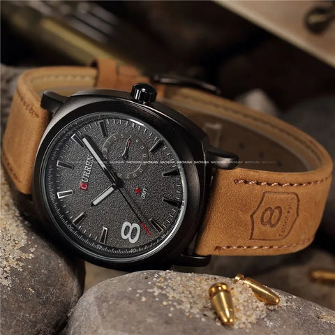CURREN Leather Sports Watch Waterproof