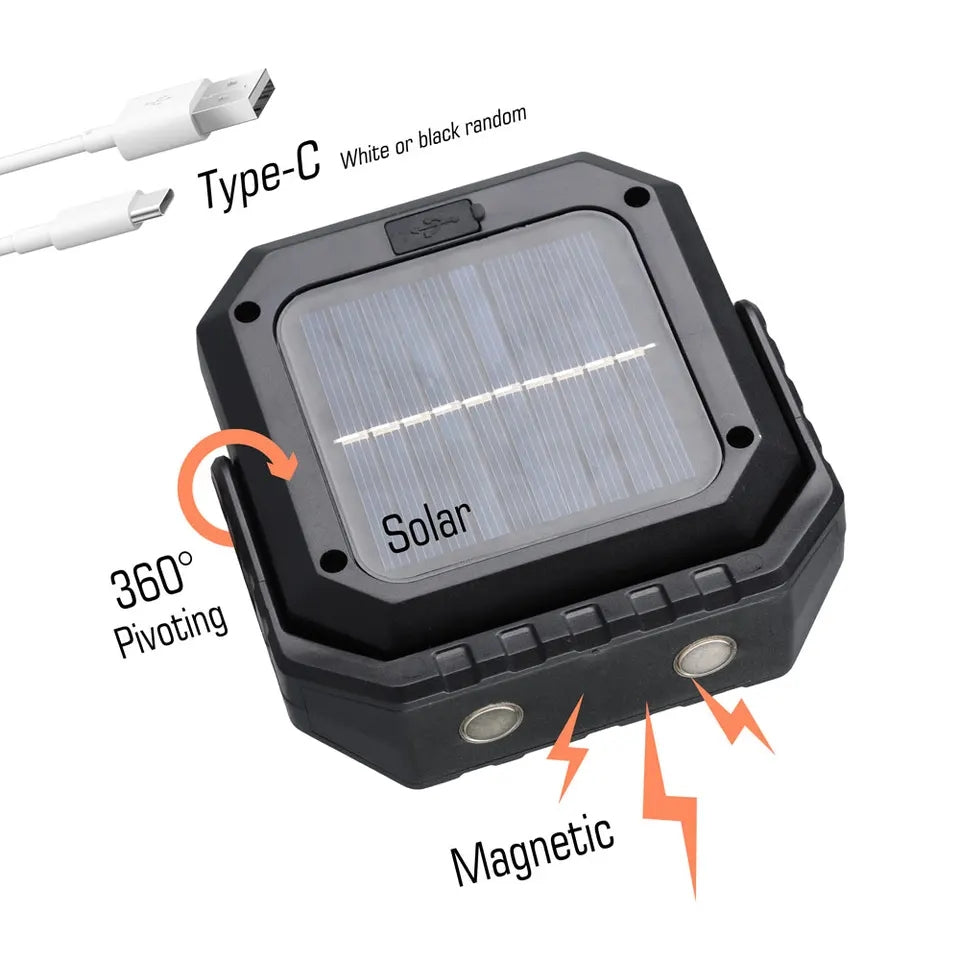 Portable Magnetic COB LED Solar Light for Camping 360° Pivoting Adjustment