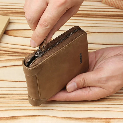 DIDE Brand zipper Men's Leather Wallet Zipper Small Purse Card Holder