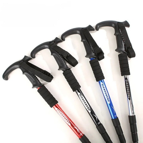 Hiking Tactical Aluminum Walking Adjustable Sticks with T-Handle