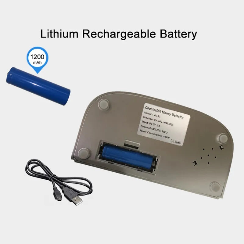 Portable UV Fake & Original Currency Rechargeable Detector with Led light Lithum bettries