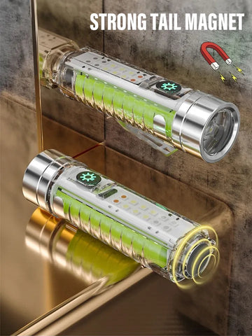 Long Range Tactical Rechargeable Flashlight With Side Light Strong Magnets Lighting 1800m Mini Multifunction Torch