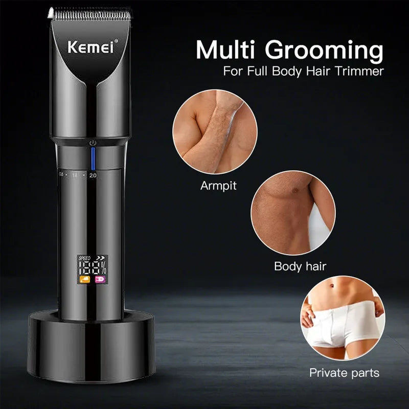 Kemei km-3293 Rechargeable Electric Hair Trimmer titanium Blade Ceramic Lcd Display