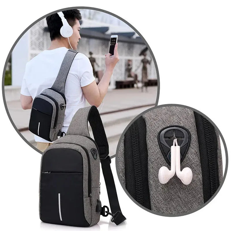 Sling Bag Crossbody Bag with USB Charging Port & Headphone Hole