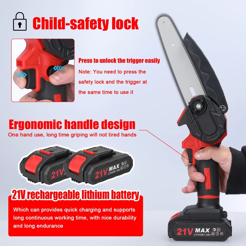 8/6 inches 24V Mini Electric Chain Saw - Rechargeable One-Hand Electric Portable Chainsaw