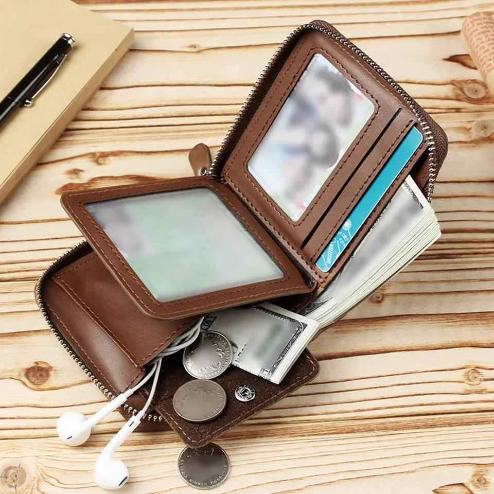 DIDE Brand zipper Men's Leather Wallet Zipper Small Purse Card Holder