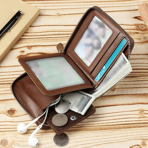 DIDE Brand zipper Men's Leather Wallet Zipper Small Purse Card Holder