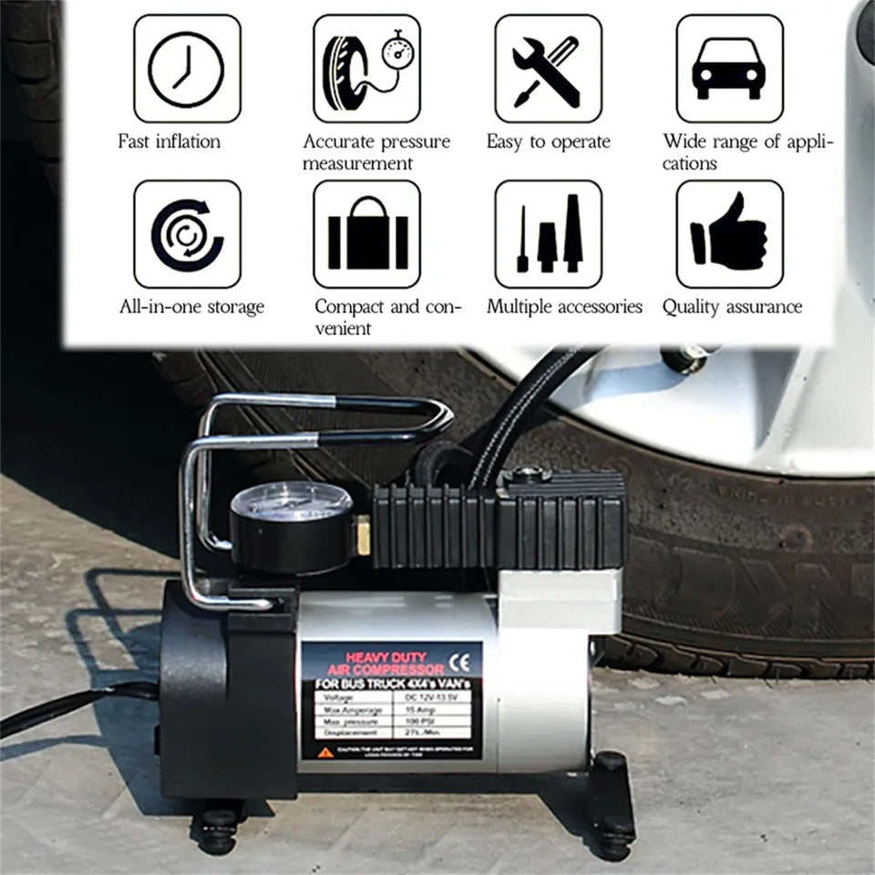 Heavy Duty Portable Air Compressor Pump Electric Tire Inflator Car