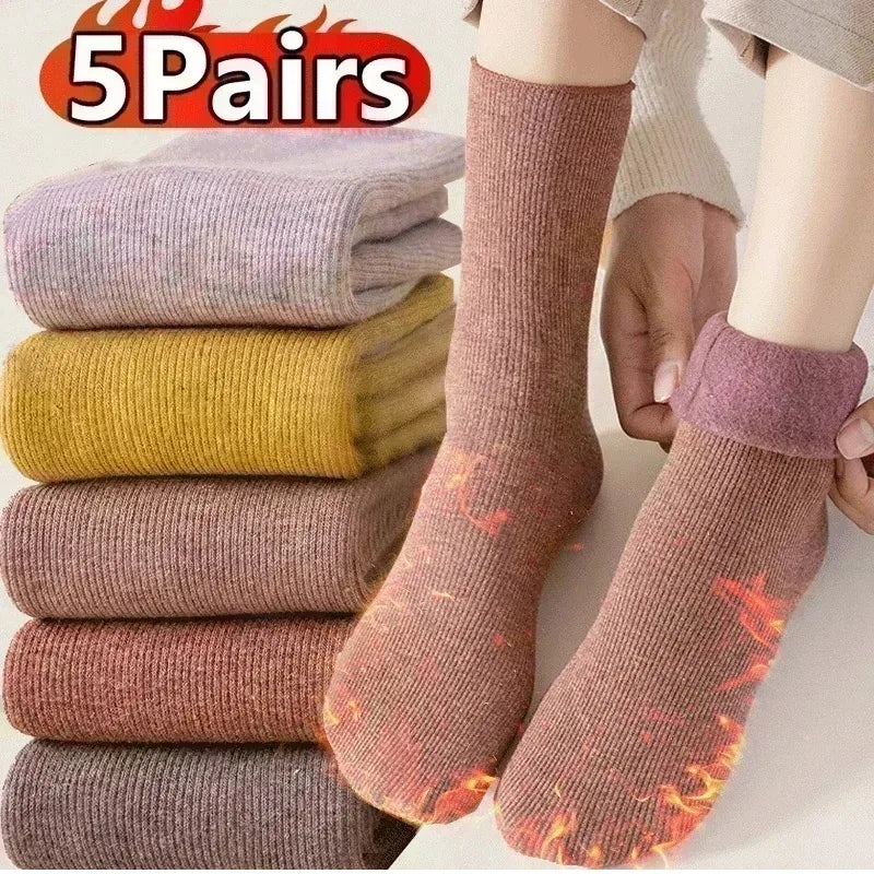 4 Pairs New Winter Cashmere Plus Velvet Fleece Socks for Women & Men