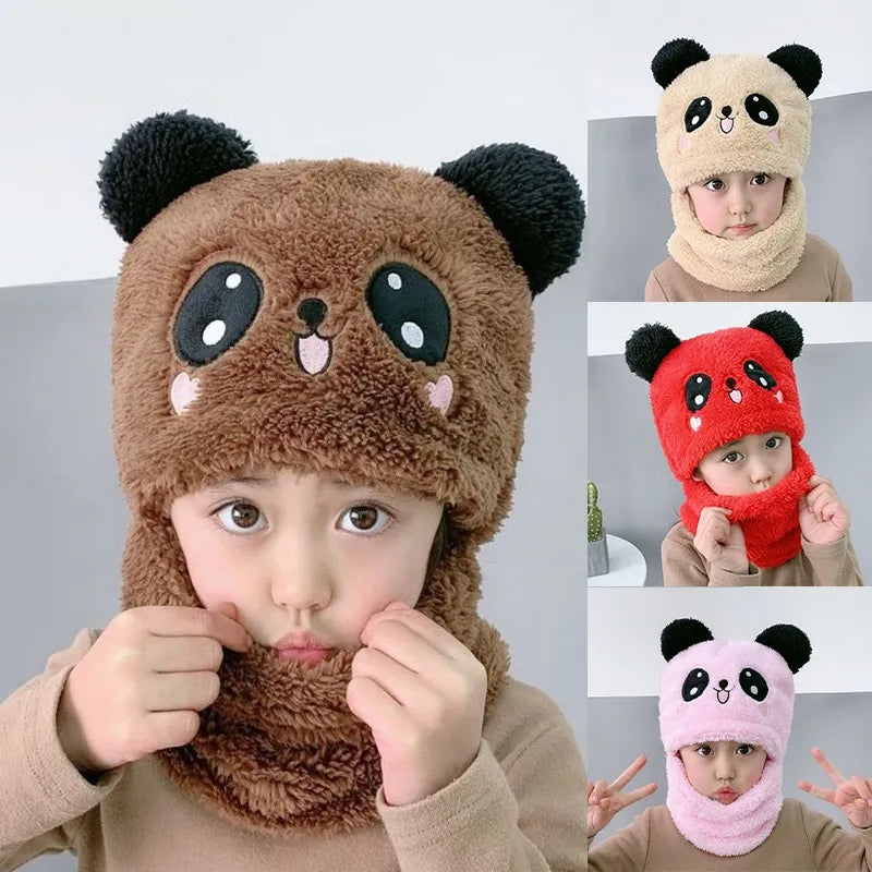 Panda winter Fleece Baby Cap set - warm cap and scarp for kids all age