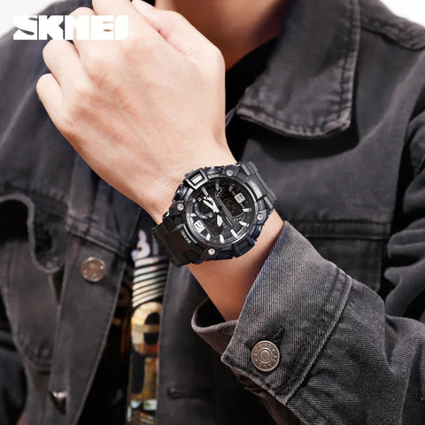 Skemei stylish  Brand Men Sports Watch Dual Display Analog Digital LED Electronic Quartz Wristwatches Waterproof Swimming Military Watch