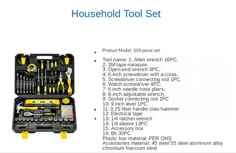 108 in 1 multi-purpose household repair tools kit