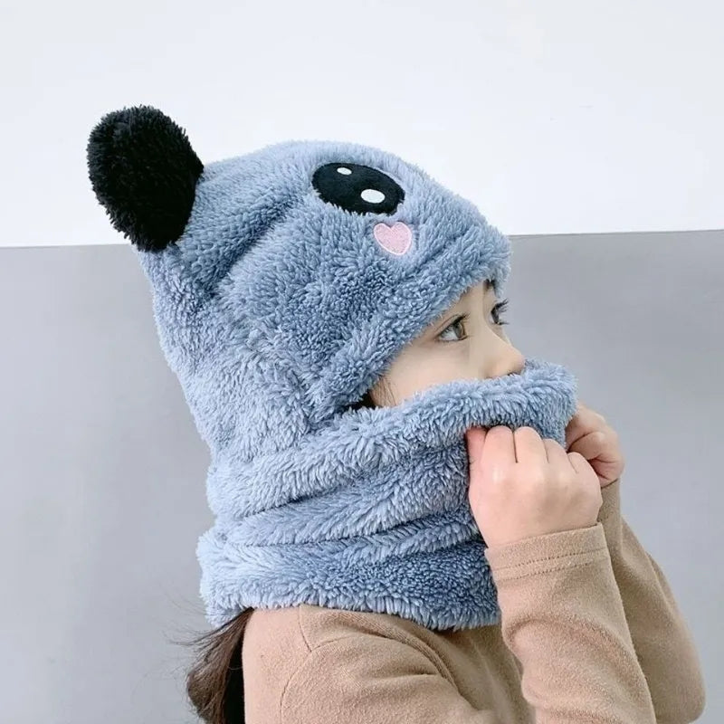 Panda winter Fleece Baby Cap set - warm cap and scarp for kids all age