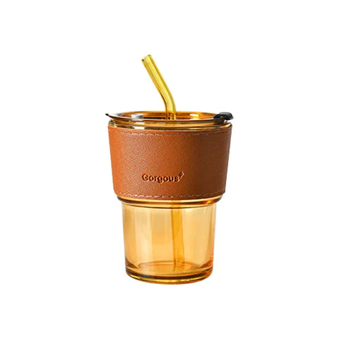 400ML Creative Straw Glass coffee cup leak proof 
