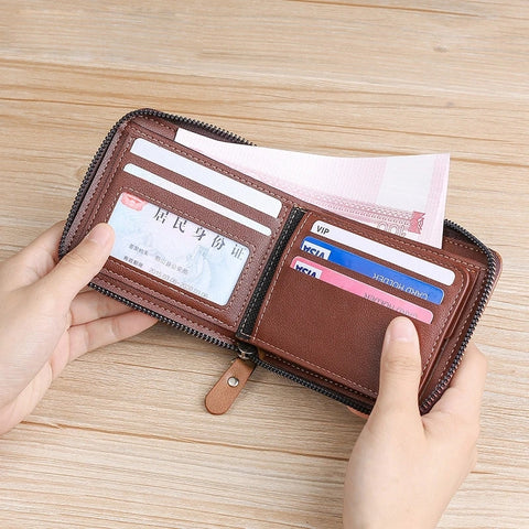 DIDE Brand zipper Men's Leather Wallet Zipper Small Purse Card Holder