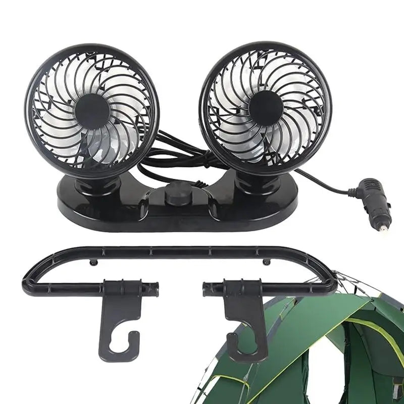 Double Head Car Fan 360 Degree Rotation With 2 Speeds Double Fan Suitable For 12V Cars, Trucks, Suvs