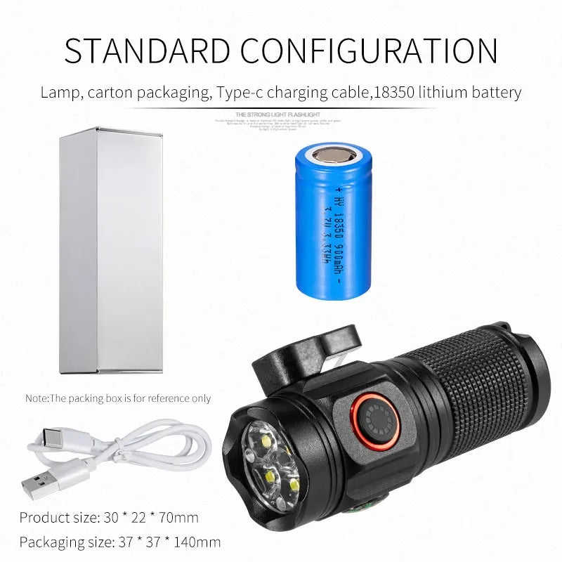 Rechargeable LED Flashlight | Compass Seat Belt Cutter Portable Torch 400LM