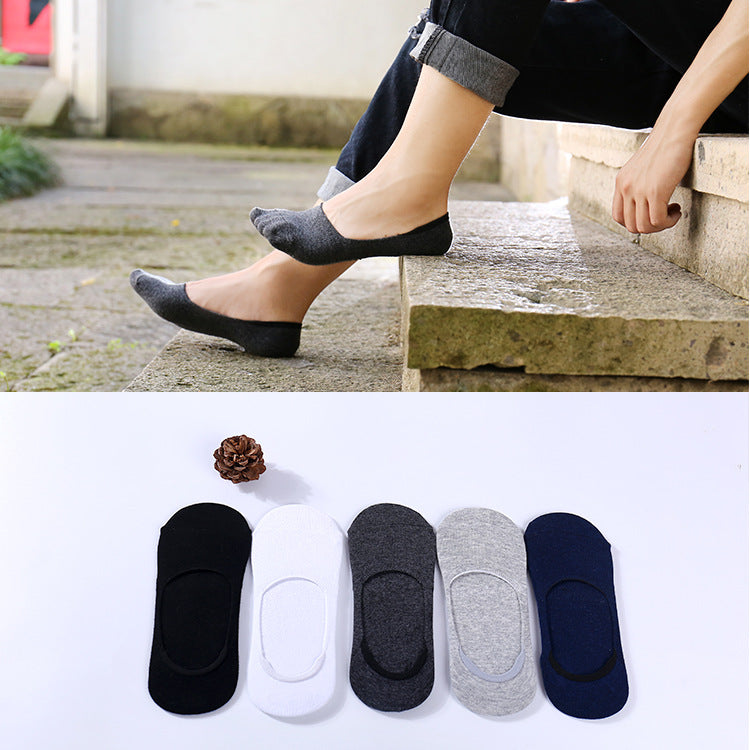 5 Pairs Men's Invisible Nonslip Loafer Boat Ankle Low Cut Cotton Socks