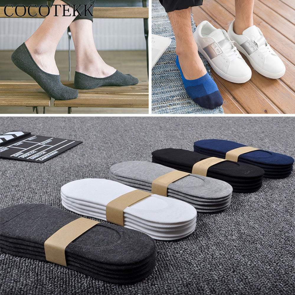 5 Pairs Men's Invisible Nonslip Loafer Boat Ankle Low Cut Cotton Socks