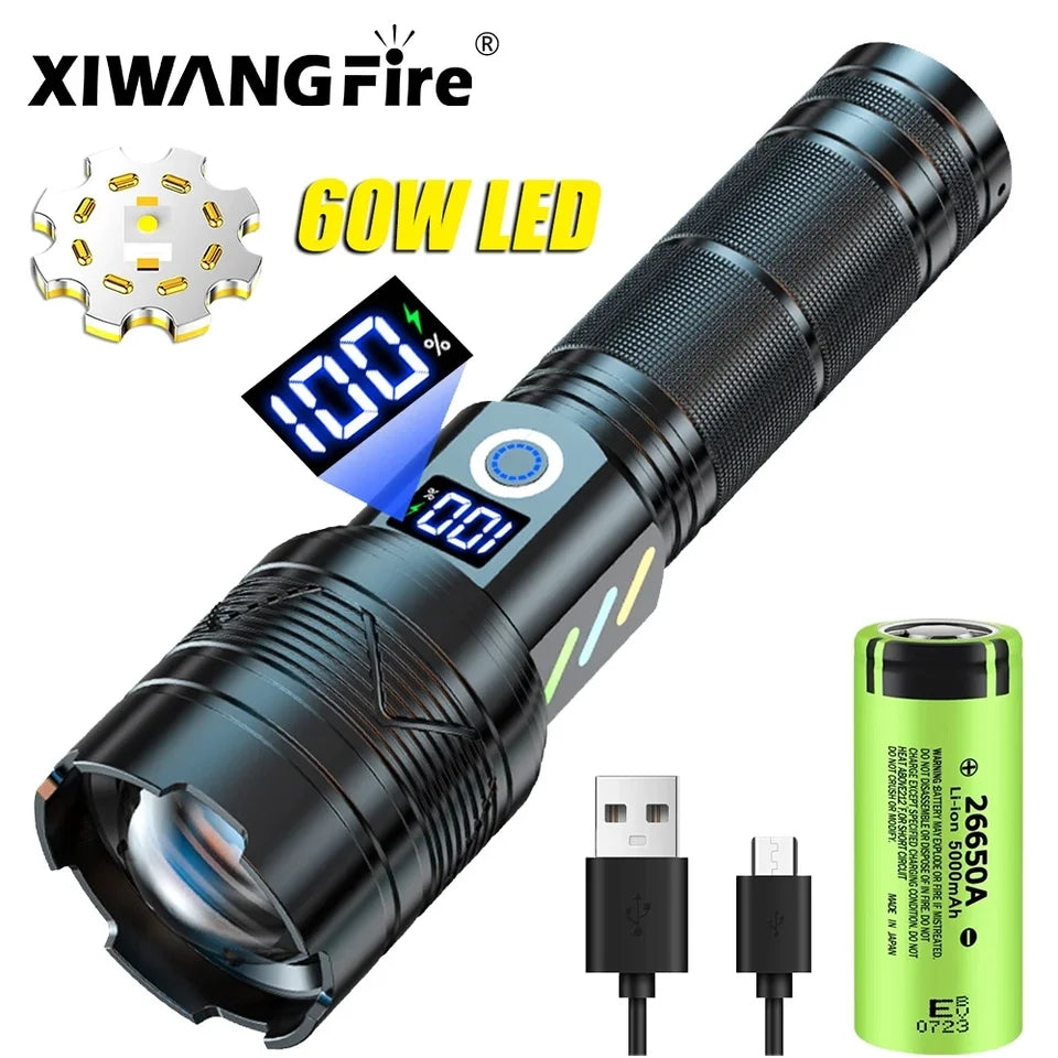 High Power USB Rechargeable LED 2000W Flash Light 990000000LM High Power XHP360