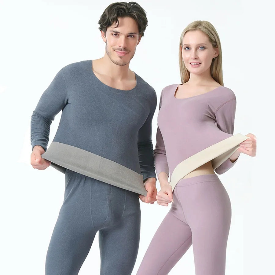 Winter Thermal Men Women Underwear Warm Fleece Winter Thermal Shirt & Pant  complete Suit