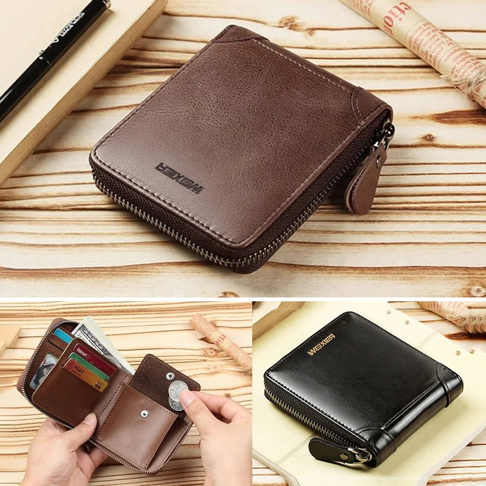 DIDE Brand zipper Men's Leather Wallet Zipper Small Purse Card Holder