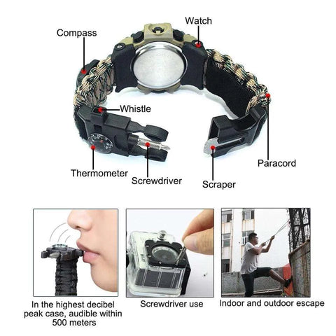 Russian Yuzex Outdoor Survival Paracord Waterproof Military Watch 6 in 1 Multi Functional