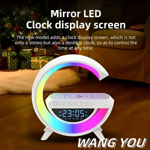 Wireless Charging Speaker| Alarm Clock | Portable Atmosphere Lamp Speaker |Dimmable Bedside Lamp Mp3 Player