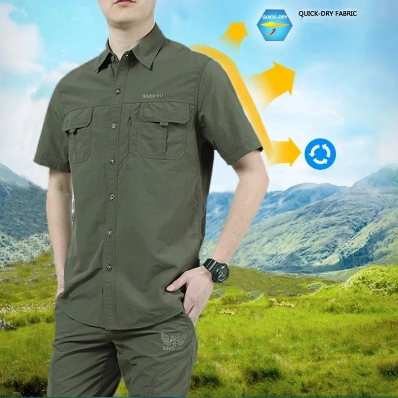 Men Outdoor Cargo Short Sleeve Shirt