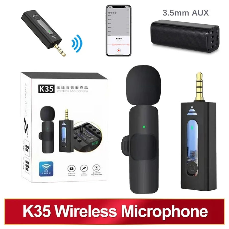 K35 Wireless Microphone Portable Audio Video Recording Plug & Play