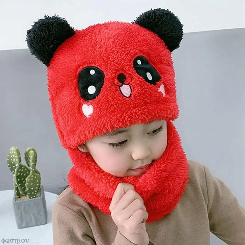 2 Set Winter Baby Cap Panda Set - Fleece Baby Head Cartoon Hat Face Scarf