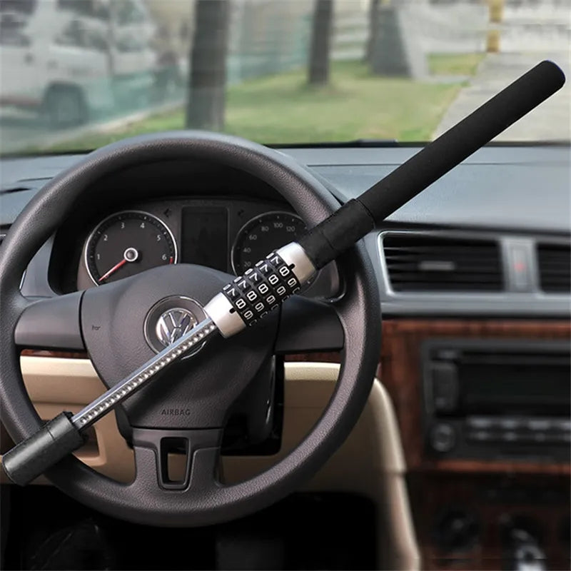 5 Digit Password Steering Wheel Lock Universal Car Truck Keyless Coded Double Hook Retractable Security Guard Anti-Theft