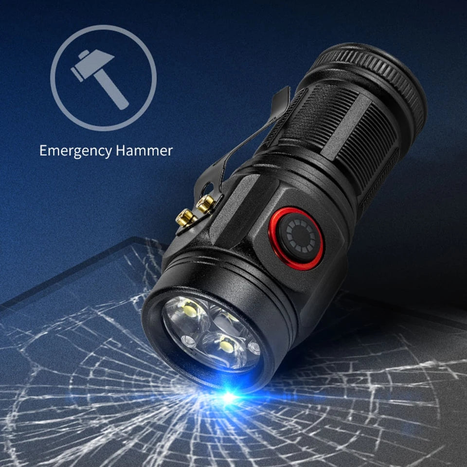 Rechargeable LED Flashlight | Compass Seat Belt Cutter Portable Torch 400LM