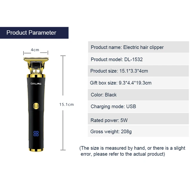 Daling DL-1532 T blade cheap LED display hair
clipper men rechargeable hair clipper cordless hair