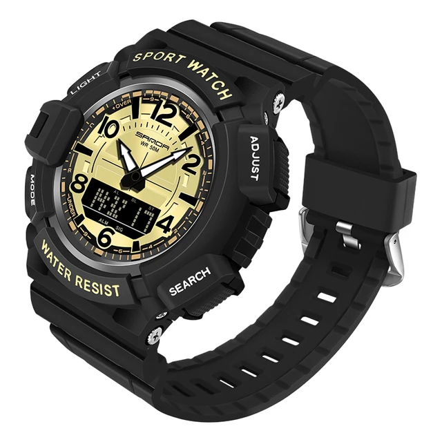 Waterproof Watch SANDA 3101 Dual Time Dispay Dial Luminous Timer Alarm Clock Electronic Watch for Men