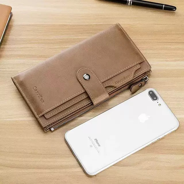 Retro Long multi pocket leather wallet