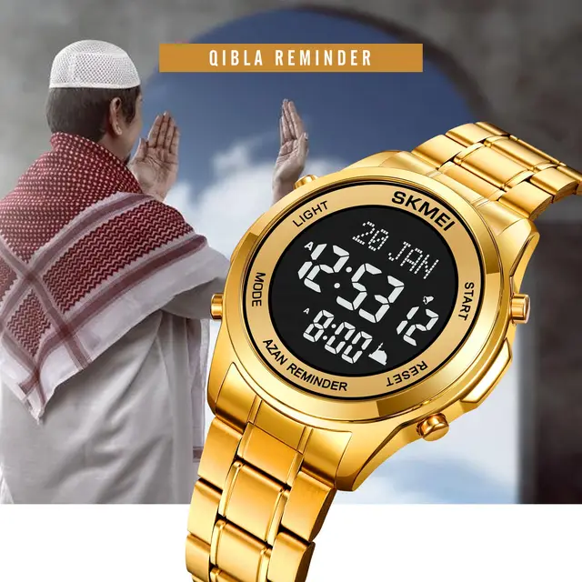 SKMEI 2097 Muslim Azan Men Digital Watch For Men Prayer With Qibla Compass Gregorian Hijri Calendar
