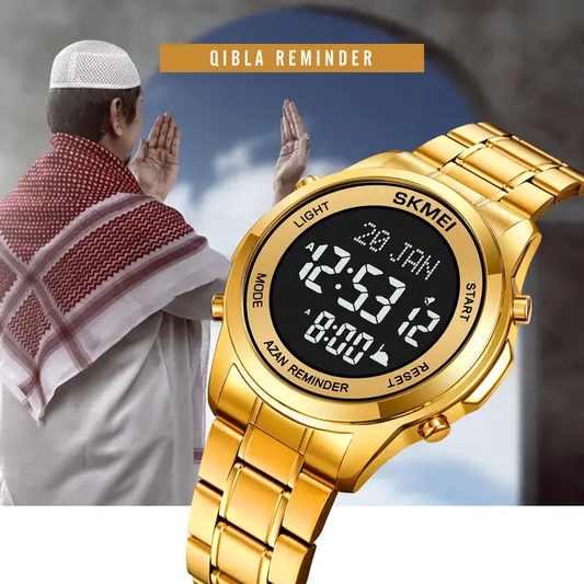 SKMEI 2097 Muslim Azan Men Digital Watch For Men Prayer With Qibla Compass Gregorian Hijri Calendar