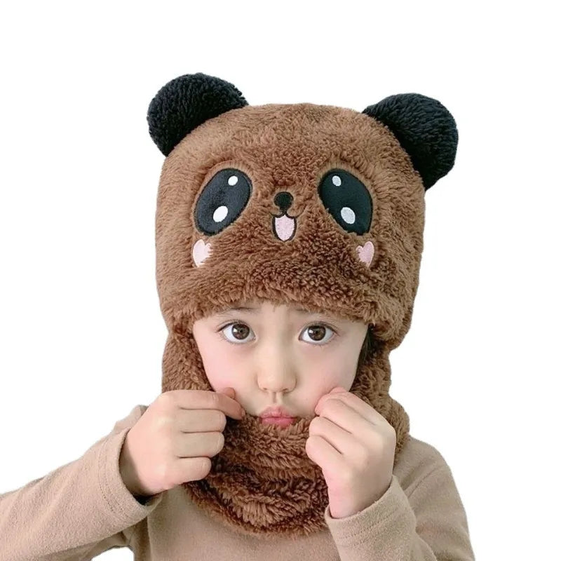 Panda winter Fleece Baby Cap set - warm cap and scarp for kids all age