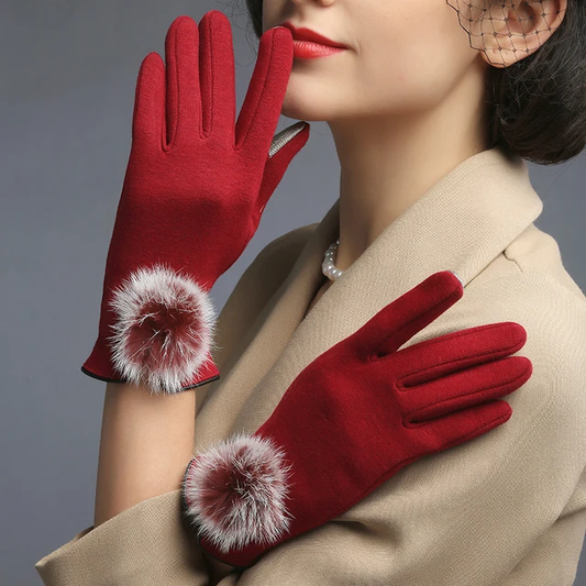 Supreme Ladies Fashion Design Winter knite Touch Screen Gloves with rabit fur