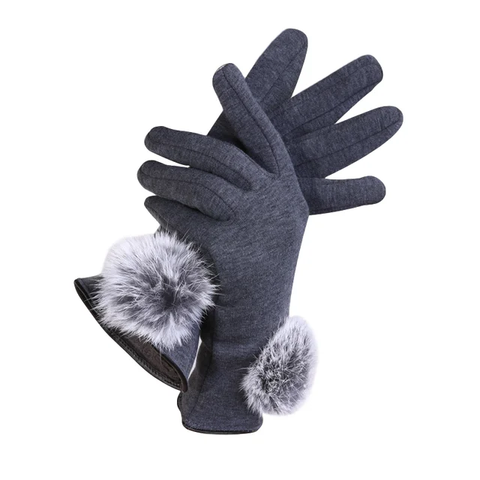 Supreme Ladies Fashion Design Winter knite Touch Screen Gloves with rabit fur