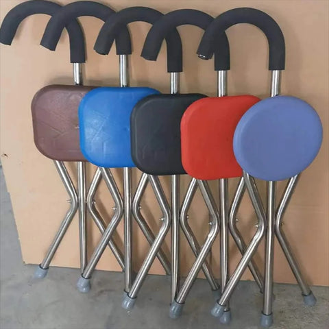 Aluminum Alloy Folding Cane Seat Dexterous Non-Slip Walking Stick Stool