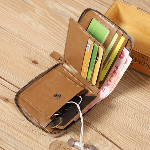 DIDE Brand zipper Men's Leather Wallet Zipper Small Purse Card Holder