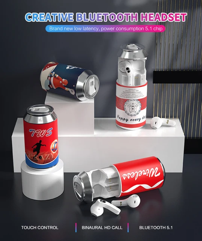 TWS Earbuds, Creative cola Cans Shaped Stereo SmaartTouch Control Wireless earphone