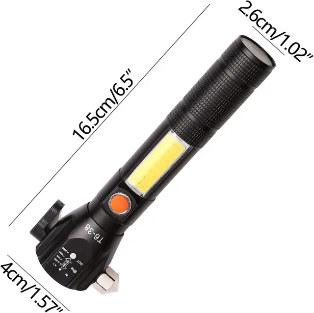 IPX6 Flash light 1 km Flash Light Self DefenseMulti-tool COB USB Rechargeable Torch with Emergency Hammer and Knife Magnetic base