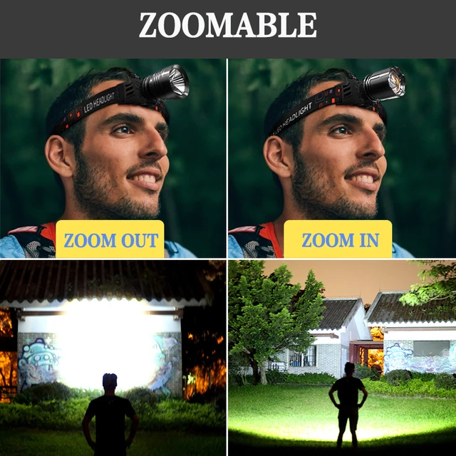 Waterproof Rechargeable Power Headlight 10000 High Lumens LED Head Lamp Waterproof Zoomable XHP90 Headlamp with 3pcsBatteries