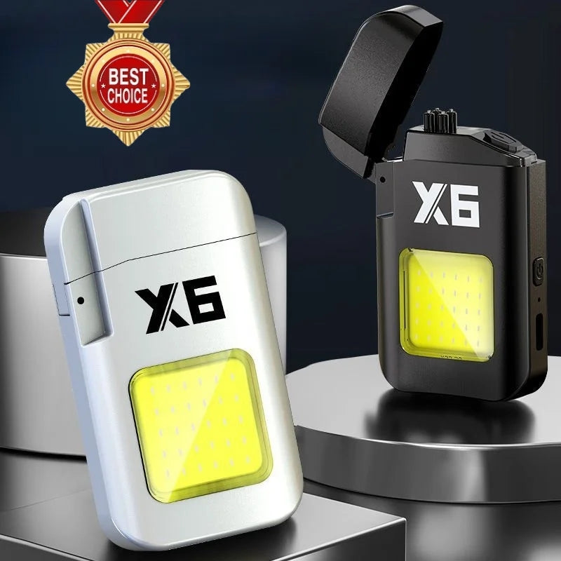 Mini LED Flashlight Dual Arc Lighter Pulse Flameless Usb Rechargeable Lighter