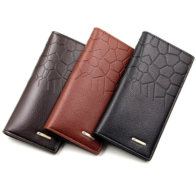 Bi-fold Pu leather thin long wallet for men women